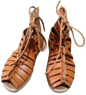 medieval roman leather caligae footwear pair brown new medieval caligae brown leather roman sandals lace up reenactment footwear roman cosplay shoes caligae (US 11, BROWN)