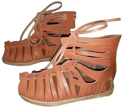 medieval roman leather caligae footwear pair brown new medieval caligae brown leather roman sandals lace up reenactment footwear roman cosplay shoes caligae (US 11, BROWN)