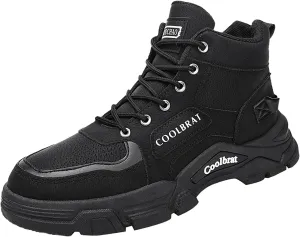 Men Work Boots Steel Toe Hiking Sneakers Shoes Warm Fur Lined Women Safety Toe Shoes with Zipper Waterproof Platform Shoes Work Hike Grounded Footwear