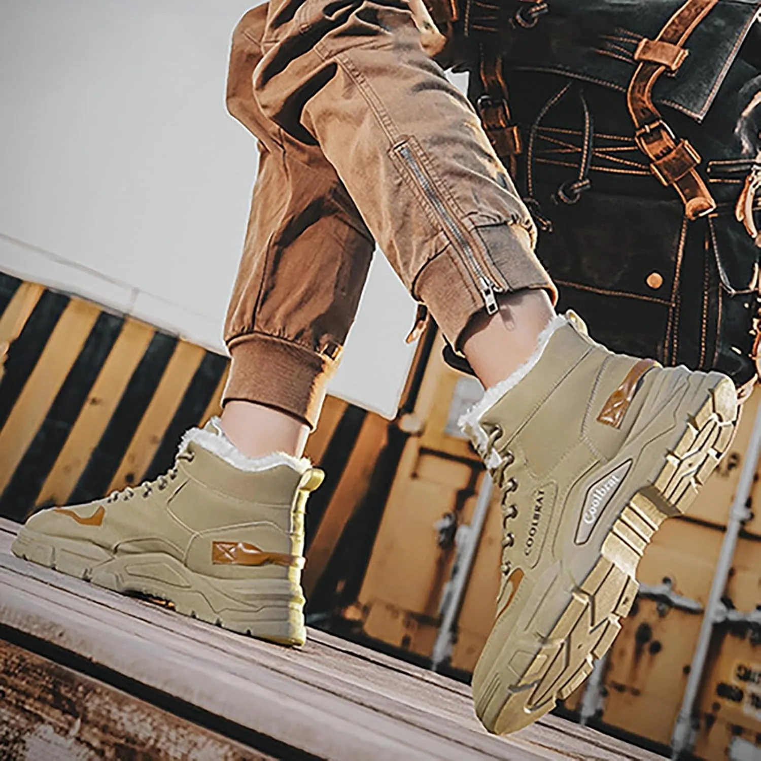 Men Work Boots Steel Toe Hiking Sneakers Shoes Warm Fur Lined Women Safety Toe Shoes with Zipper Waterproof Platform Shoes Work Hike Grounded Footwear