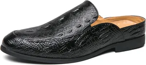 Men's Backless Loafers Genuine Leather Mule Shoes Leisure Anti Slip Patterned Breathable Mule Shoes
