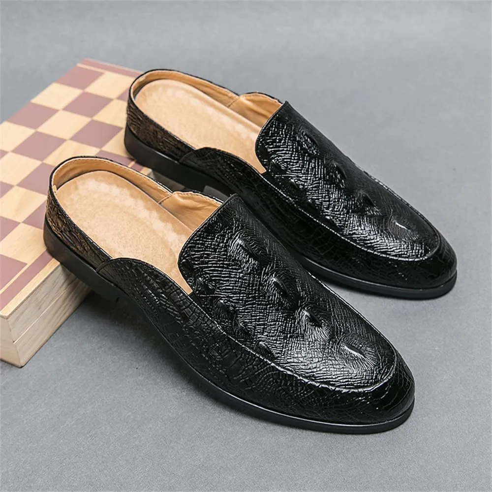 Men's Backless Loafers Genuine Leather Mule Shoes Leisure Anti Slip Patterned Breathable Mule Shoes