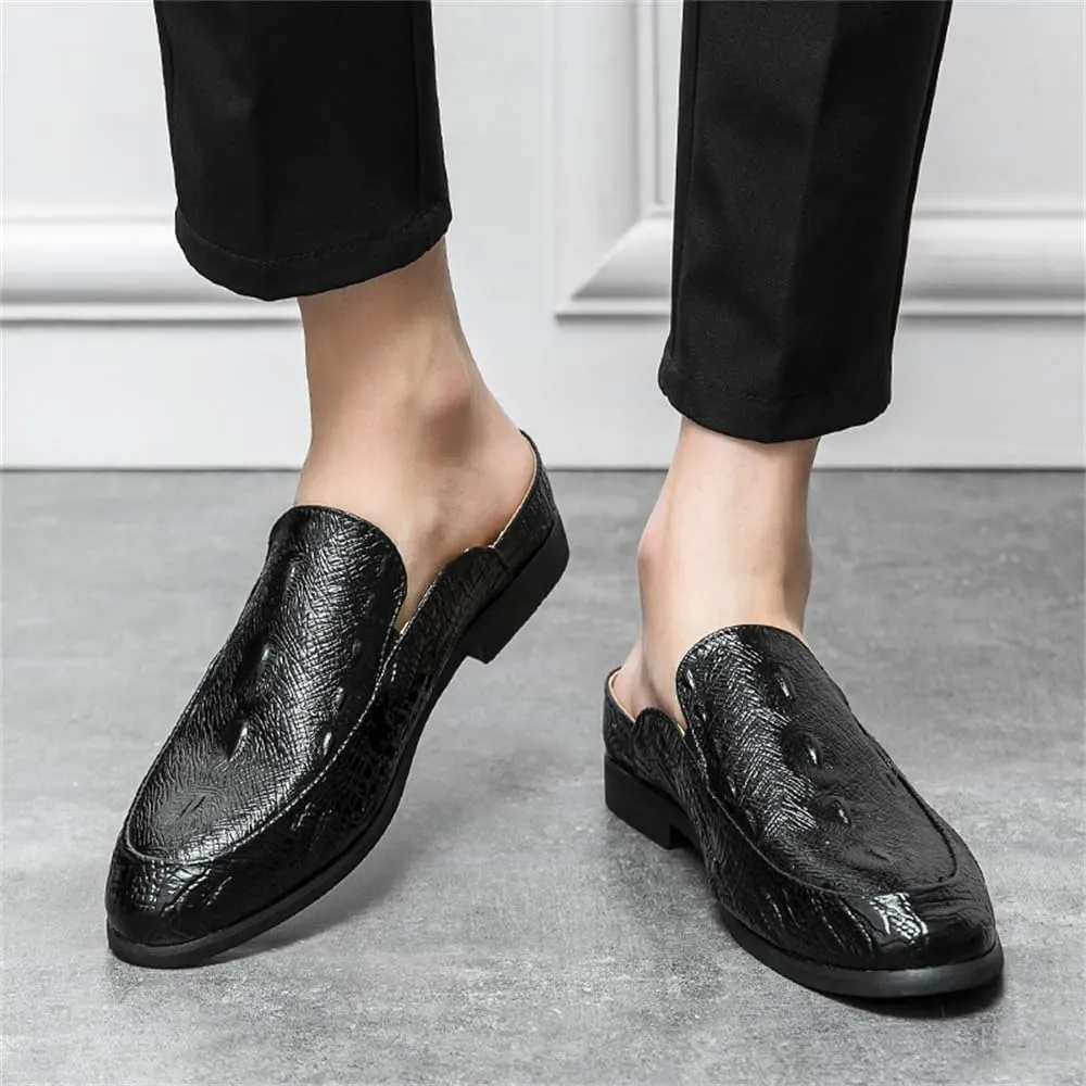 Men's Backless Loafers Genuine Leather Mule Shoes Leisure Anti Slip Patterned Breathable Mule Shoes
