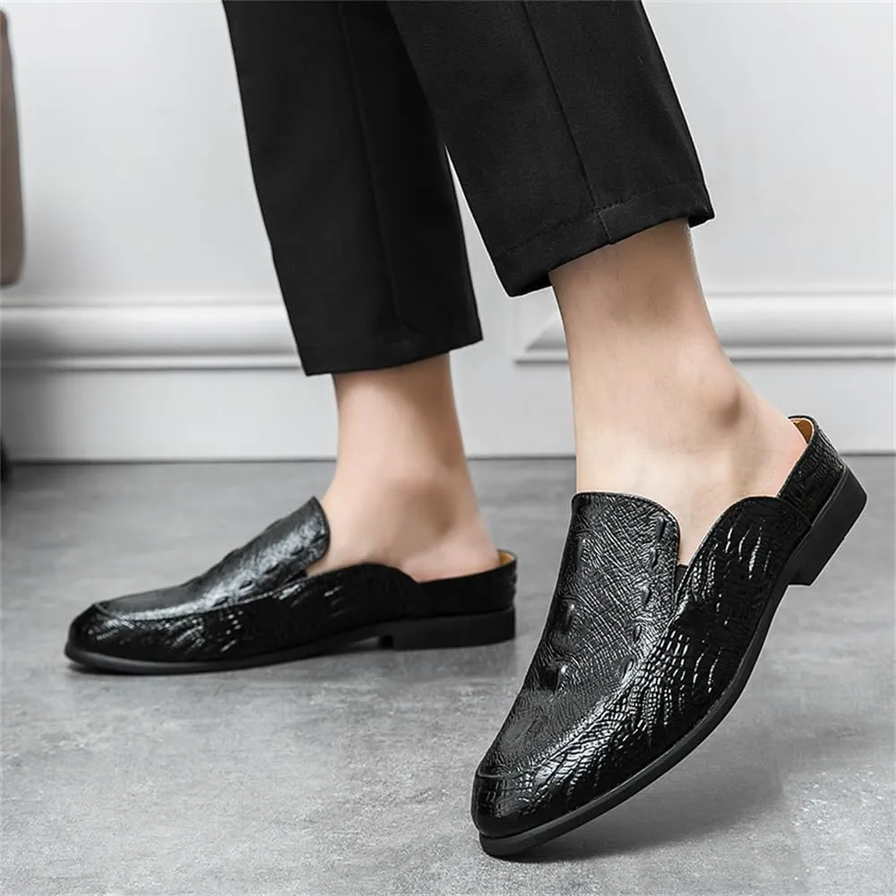 Men's Backless Loafers Genuine Leather Mule Shoes Leisure Anti Slip Patterned Breathable Mule Shoes