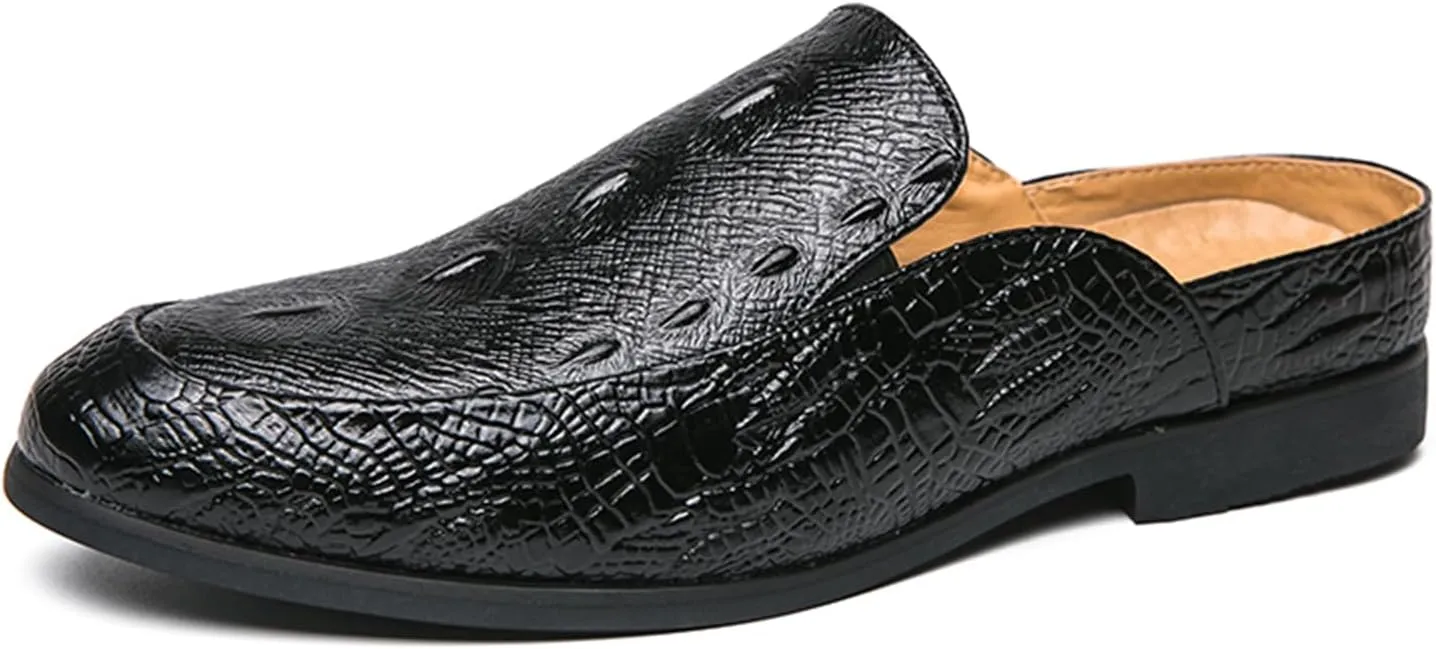 Men's Backless Loafers Genuine Leather Mule Shoes Leisure Anti Slip Patterned Breathable Mule Shoes