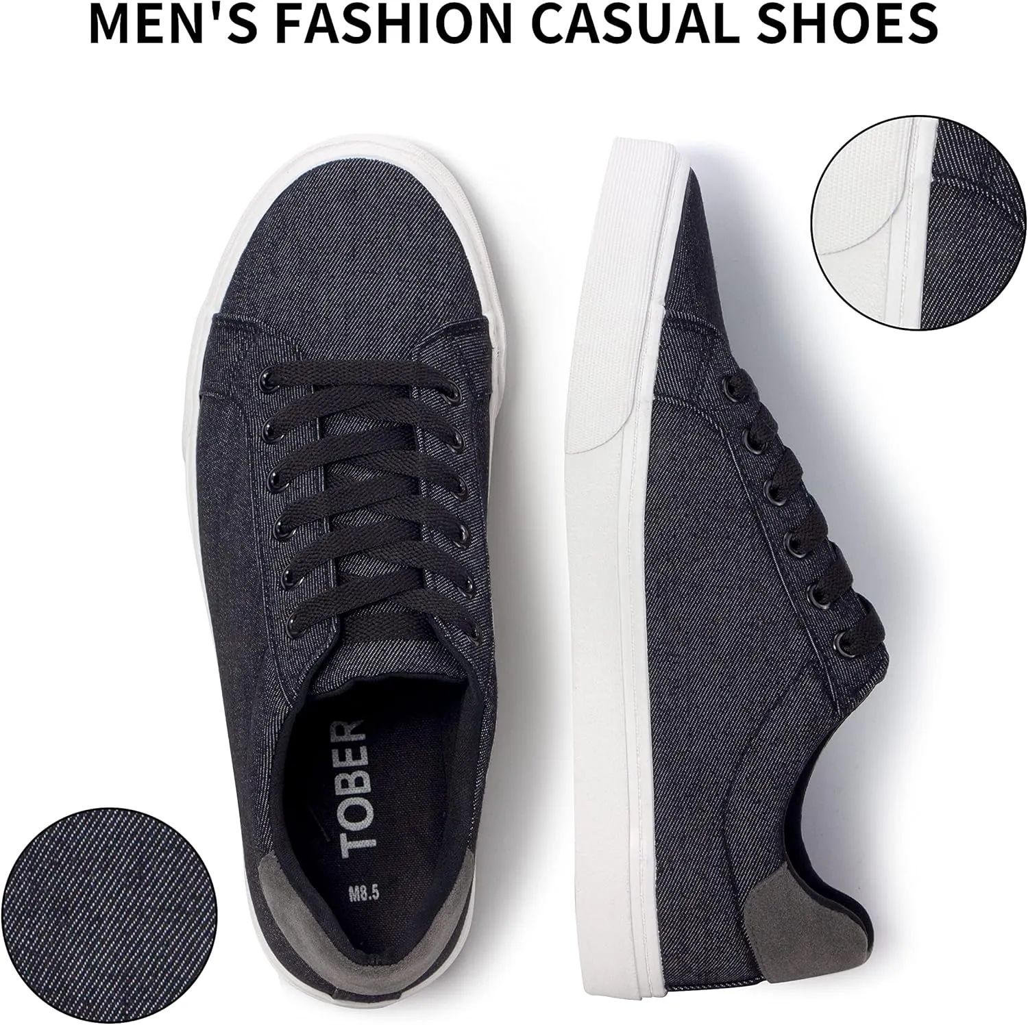 Men's Black Classic Low Top Shoes Canvas Fashion Sneaker with Soft Insole Causal Dress Shoes for Men Comfortable Walking Shoes