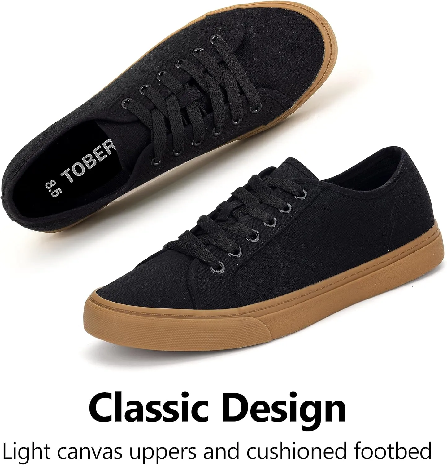 Men's Black Classic Low Top Shoes Canvas Fashion Sneaker with Soft Insole Causal Dress Shoes for Men Comfortable Walking Shoes