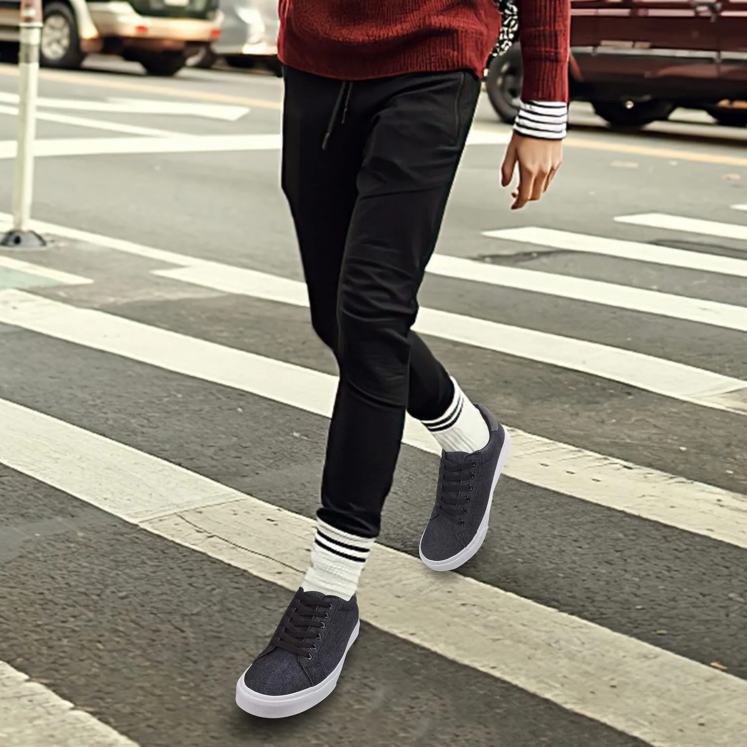 Men's Black Classic Low Top Shoes Canvas Fashion Sneaker with Soft Insole Causal Dress Shoes for Men Comfortable Walking Shoes