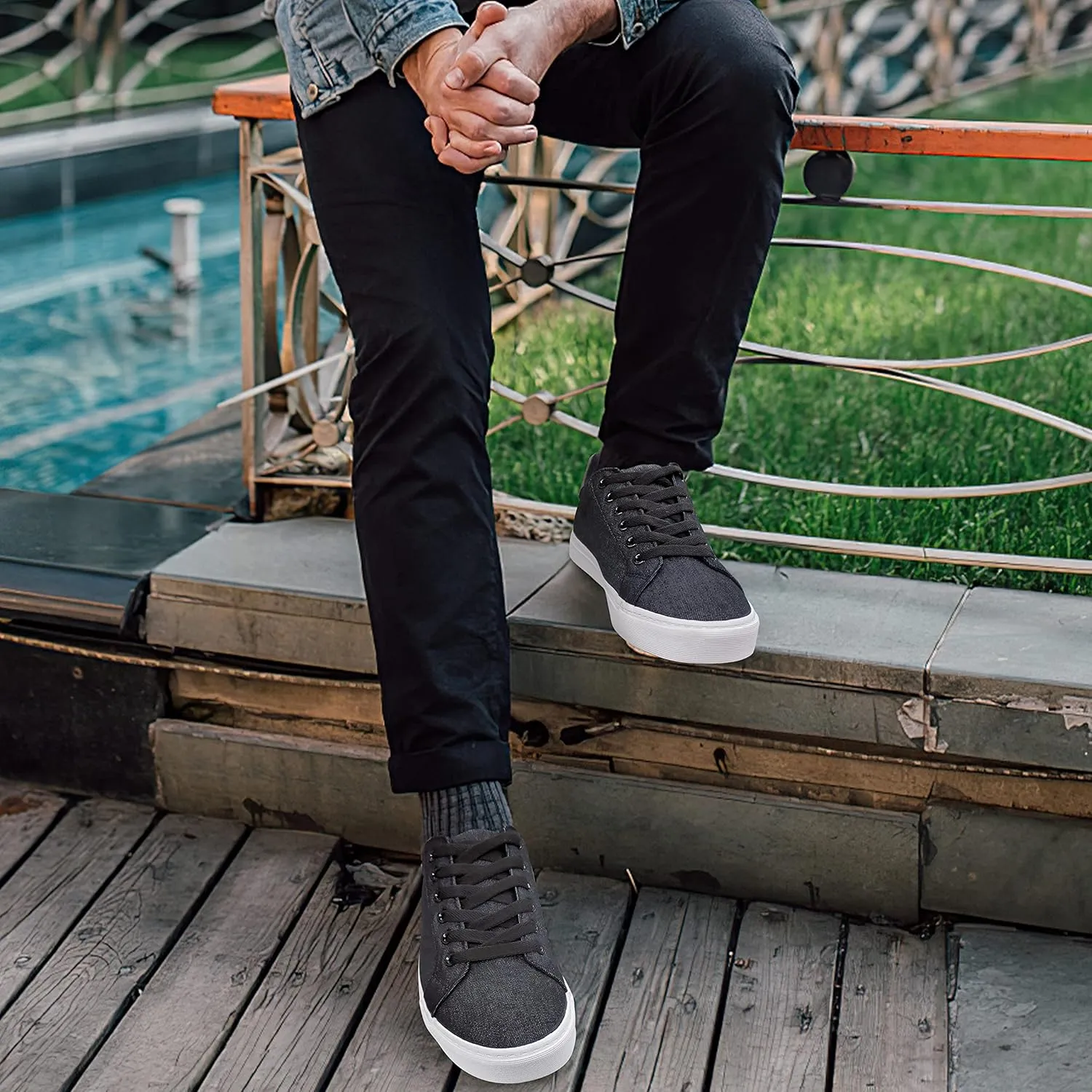 Men's Black Classic Low Top Shoes Canvas Fashion Sneaker with Soft Insole Causal Dress Shoes for Men Comfortable Walking Shoes