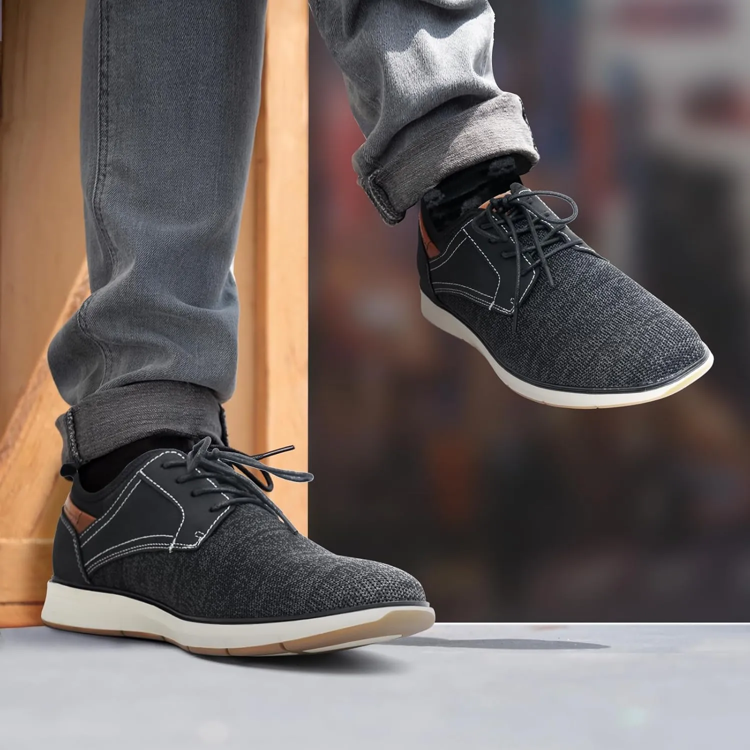 Men's Black Dress Shoes - Stylish Canvas Casual Shoes for Men - Classic Lace Up Derby Shoes Black