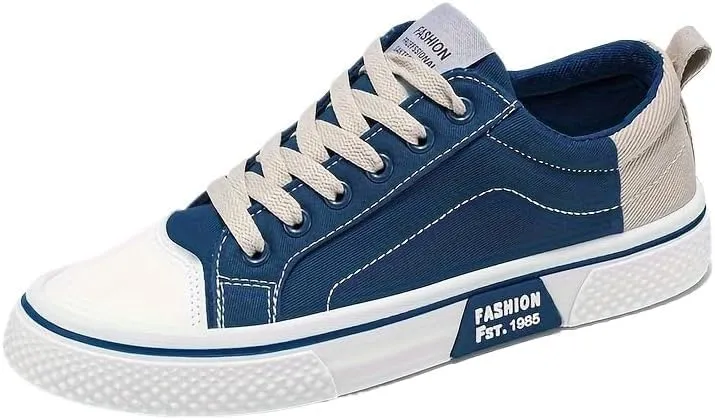 Men's Casual Canvas Skate Sneakers - Classic Streetwear Low-Top Design, Round Toe, Perfect for Spring & Autumn