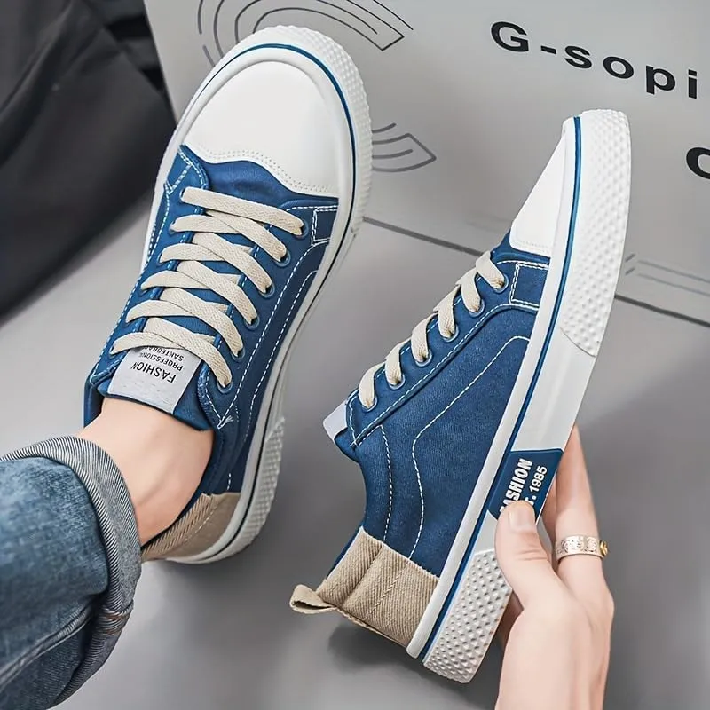 Men's Casual Canvas Skate Sneakers - Classic Streetwear Low-Top Design, Round Toe, Perfect for Spring & Autumn