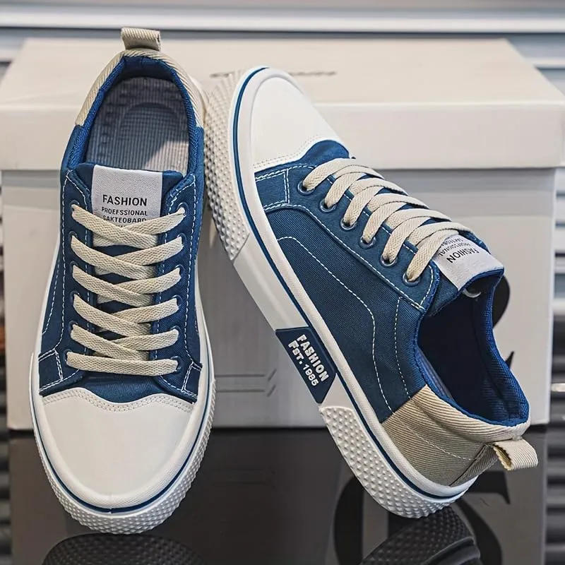 Men's Casual Canvas Skate Sneakers - Classic Streetwear Low-Top Design, Round Toe, Perfect for Spring & Autumn