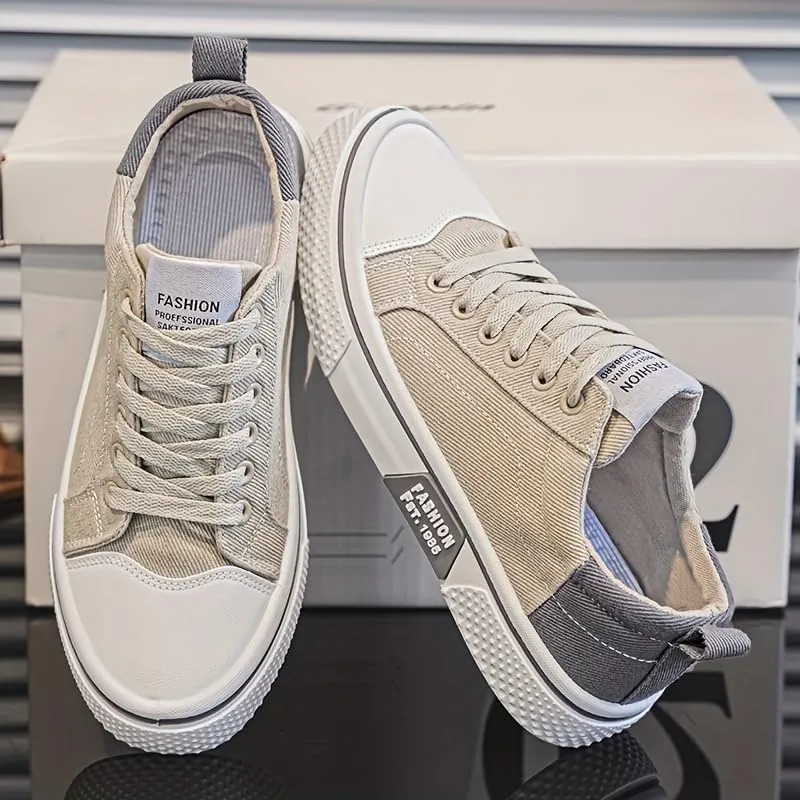 Men's Casual Canvas Skate Sneakers - Classic Streetwear Low-Top Design, Round Toe, Perfect for Spring & Autumn