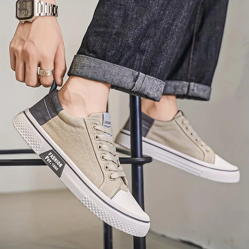 Men's Casual Canvas Skate Sneakers - Classic Streetwear Low-Top Design, Round Toe, Perfect for Spring & Autumn