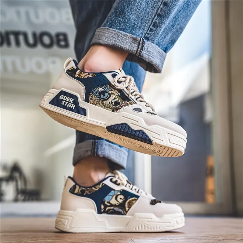 Men's Fashionable Thick Soled Skateboard Shoes Casual Walking Shoes Comfy Non Slip Durable Suitable for Outdoor Campus Walking