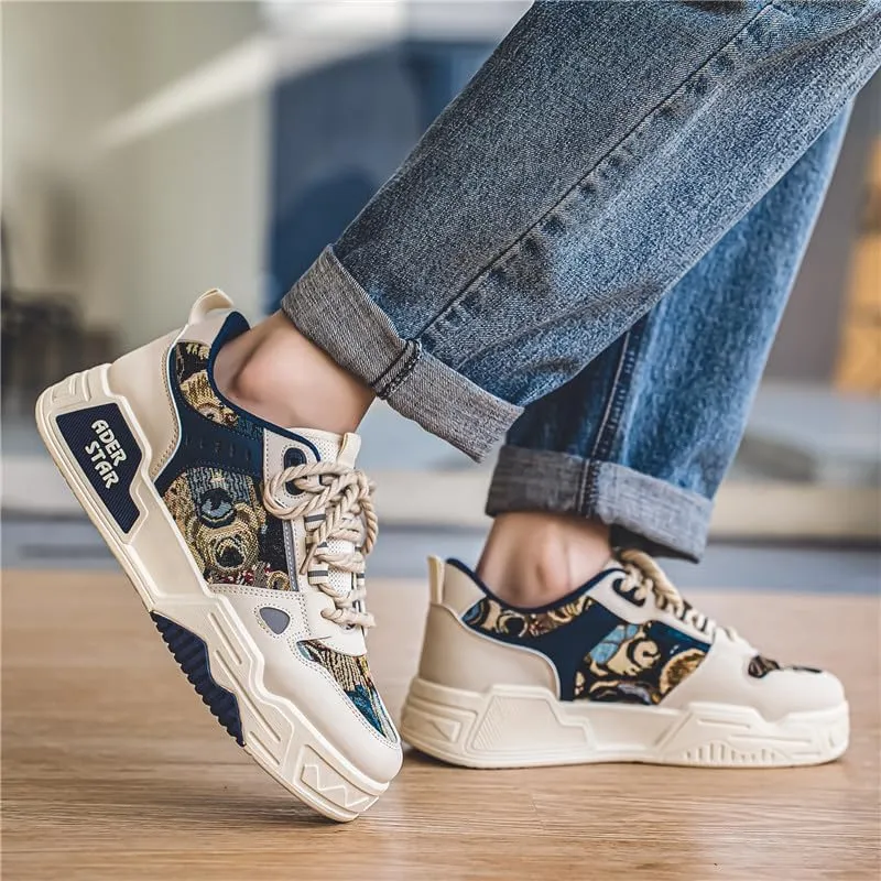 Men's Fashionable Thick Soled Skateboard Shoes Casual Walking Shoes Comfy Non Slip Durable Suitable for Outdoor Campus Walking