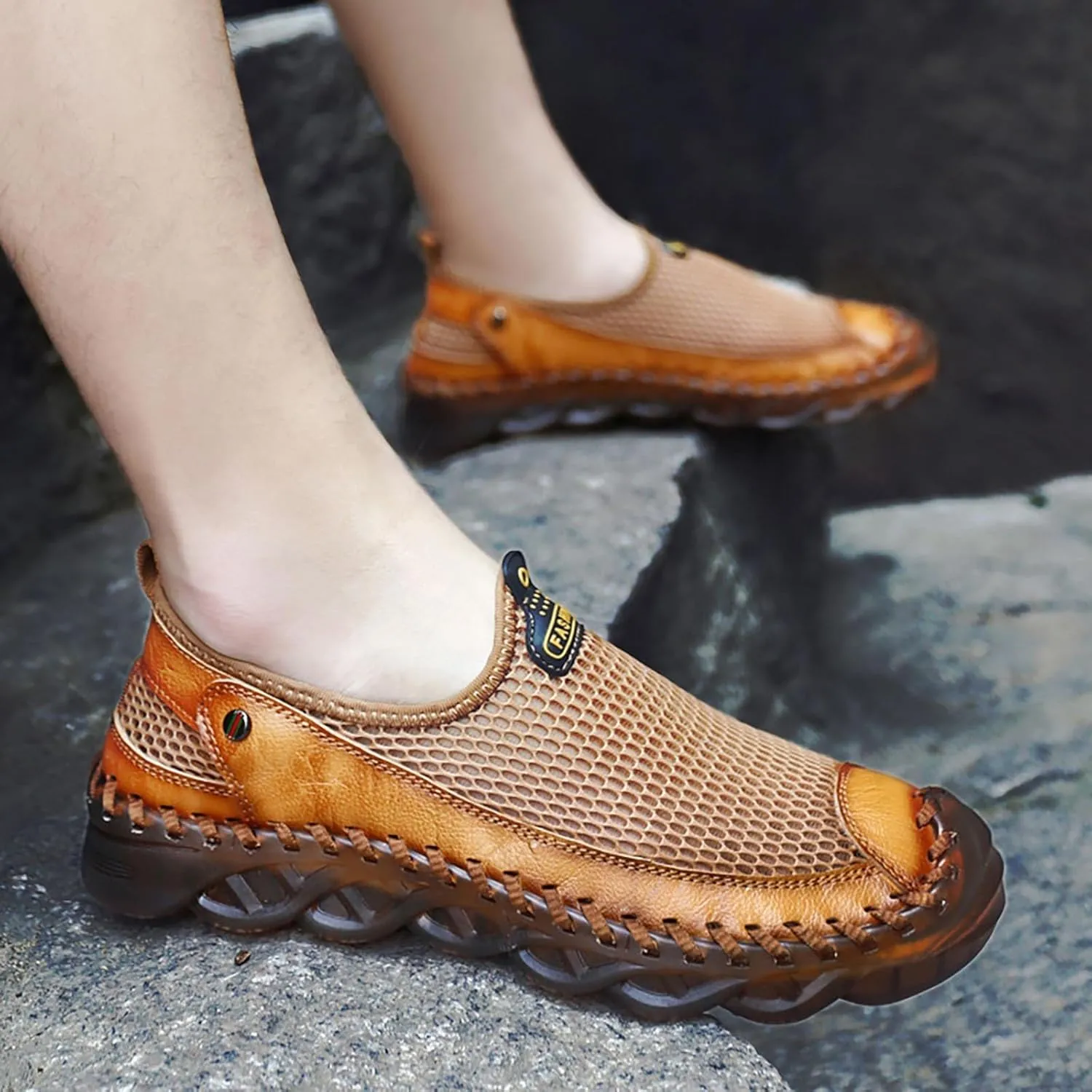 Men's Mesh Breathable Walking Loafers Outdoor Lightweight Slip-on Mesh Casual Hiking Shoes