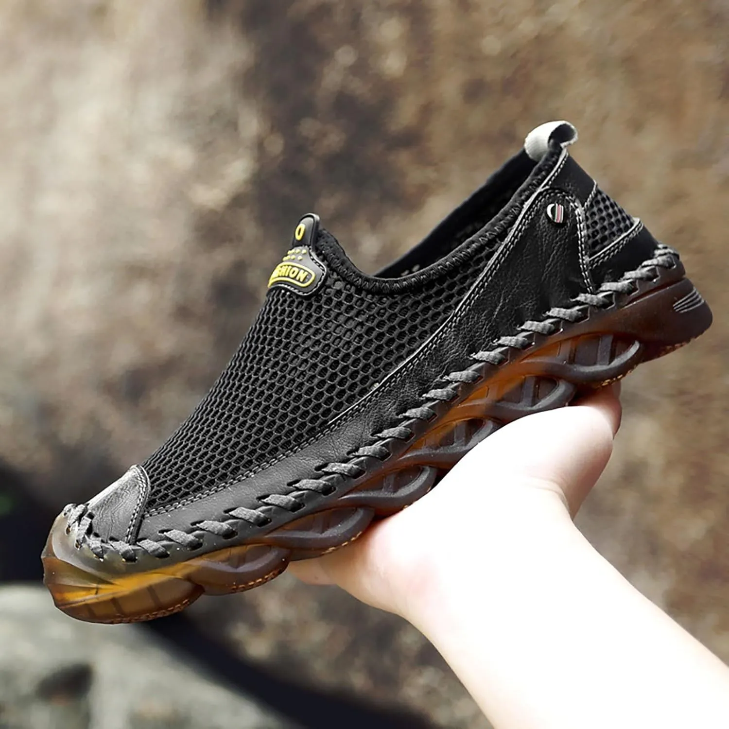 Men's Mesh Breathable Walking Loafers Outdoor Lightweight Slip-on Mesh Casual Hiking Shoes