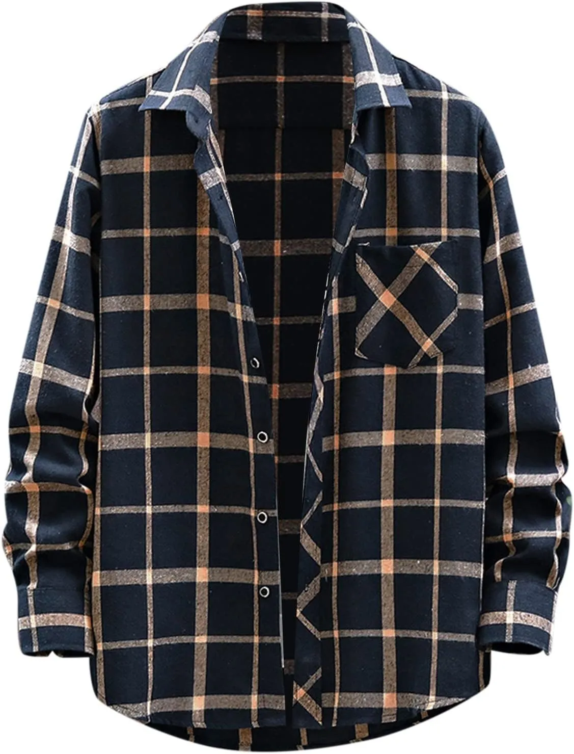 Men's Plaid Hooded Shirts Square Printing Lightweight Breathable Long Sleeve Lapel Men Plus Size Big&Tall Mens with