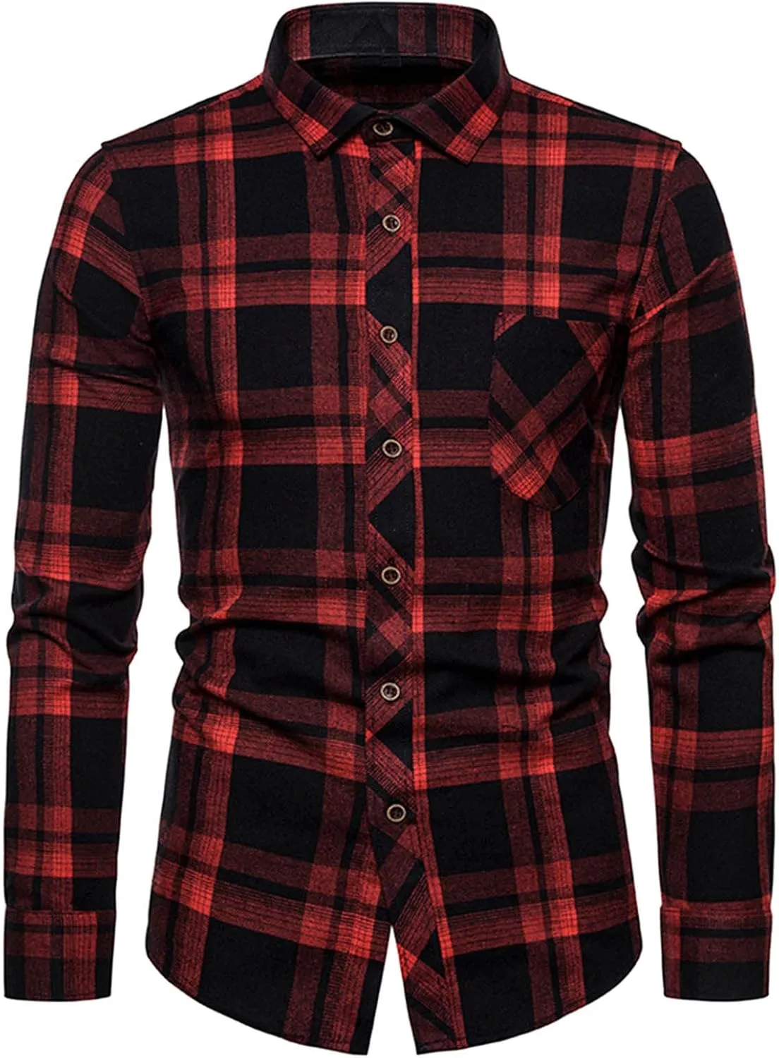 Men's Plaid Hooded Shirts Square Printing Lightweight Breathable Long Sleeve Lapel Men Plus Size Big&Tall Mens with