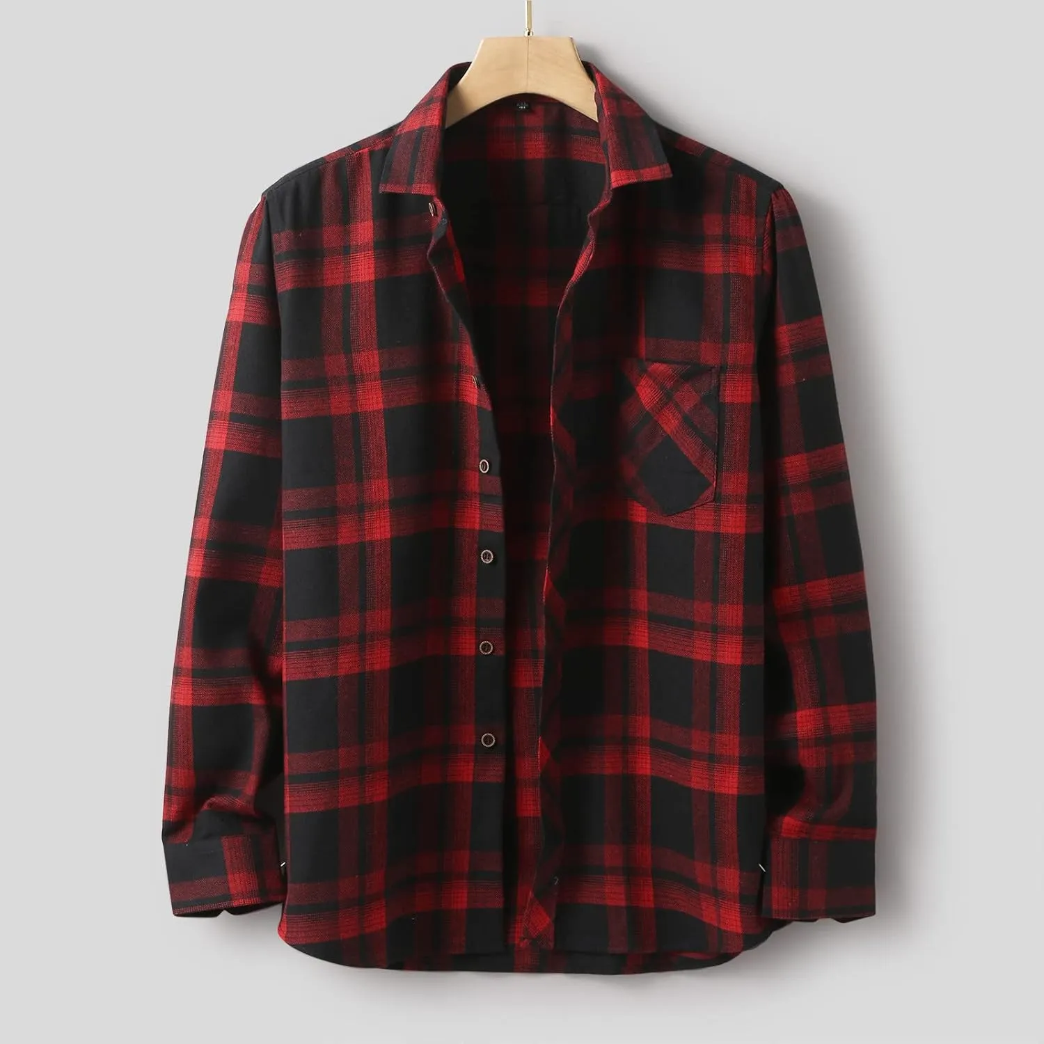 Men's Plaid Hooded Shirts Square Printing Lightweight Breathable Long Sleeve Lapel Men Plus Size Big&Tall Mens with