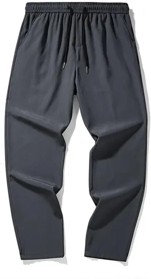 Men's Solid Color Casual Simple Elastic Drawstring Stitching Classic Wide-Leg Trousers