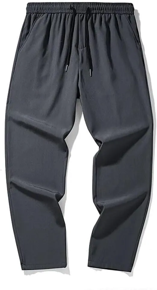 Men's Solid Color Casual Simple Elastic Drawstring Stitching Classic Wide-Leg Trousers