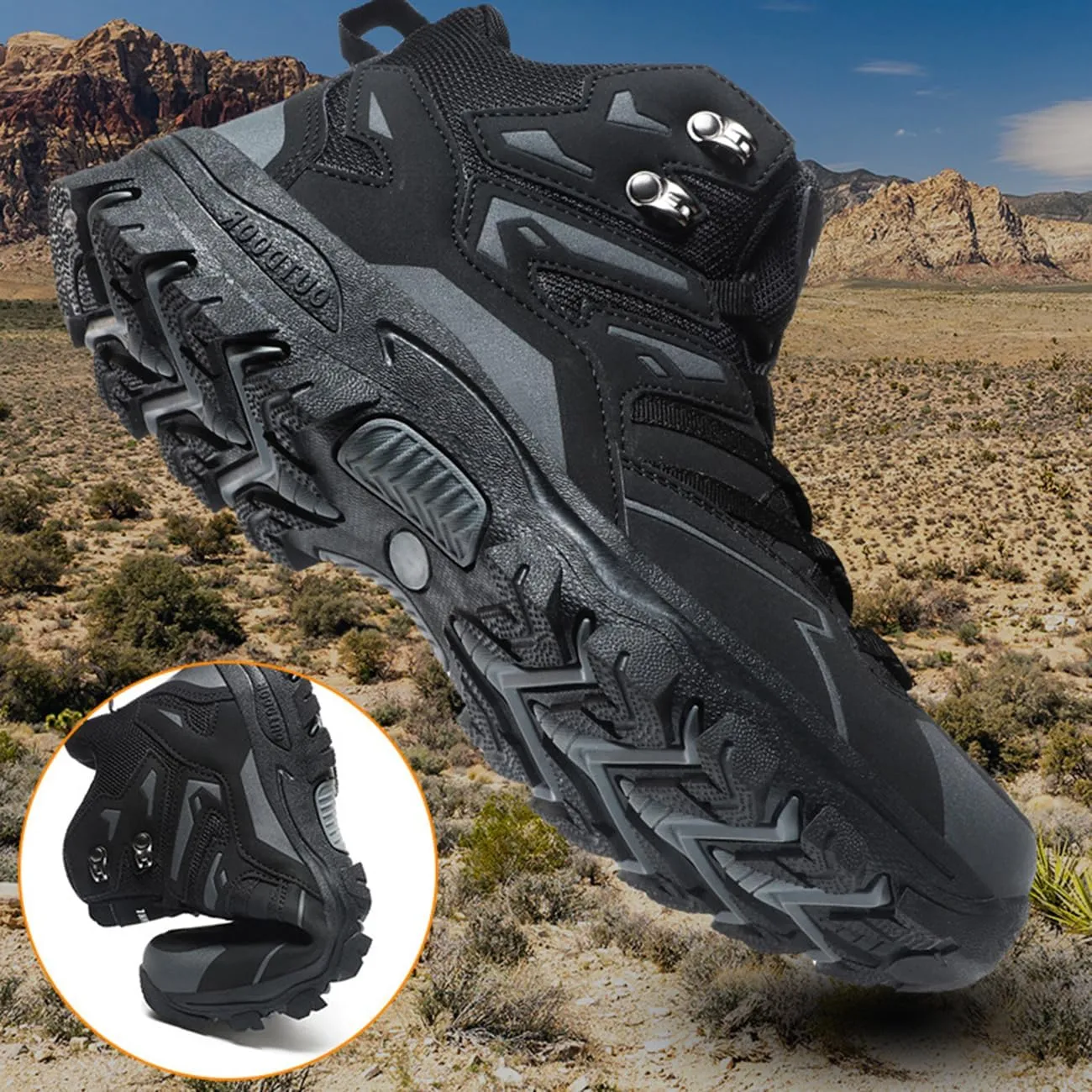 Men's Waterproof Hiking Boots High-Top Leather Non-Slip Outdoor Shoes for Mountain Trekking, Trail & Camping