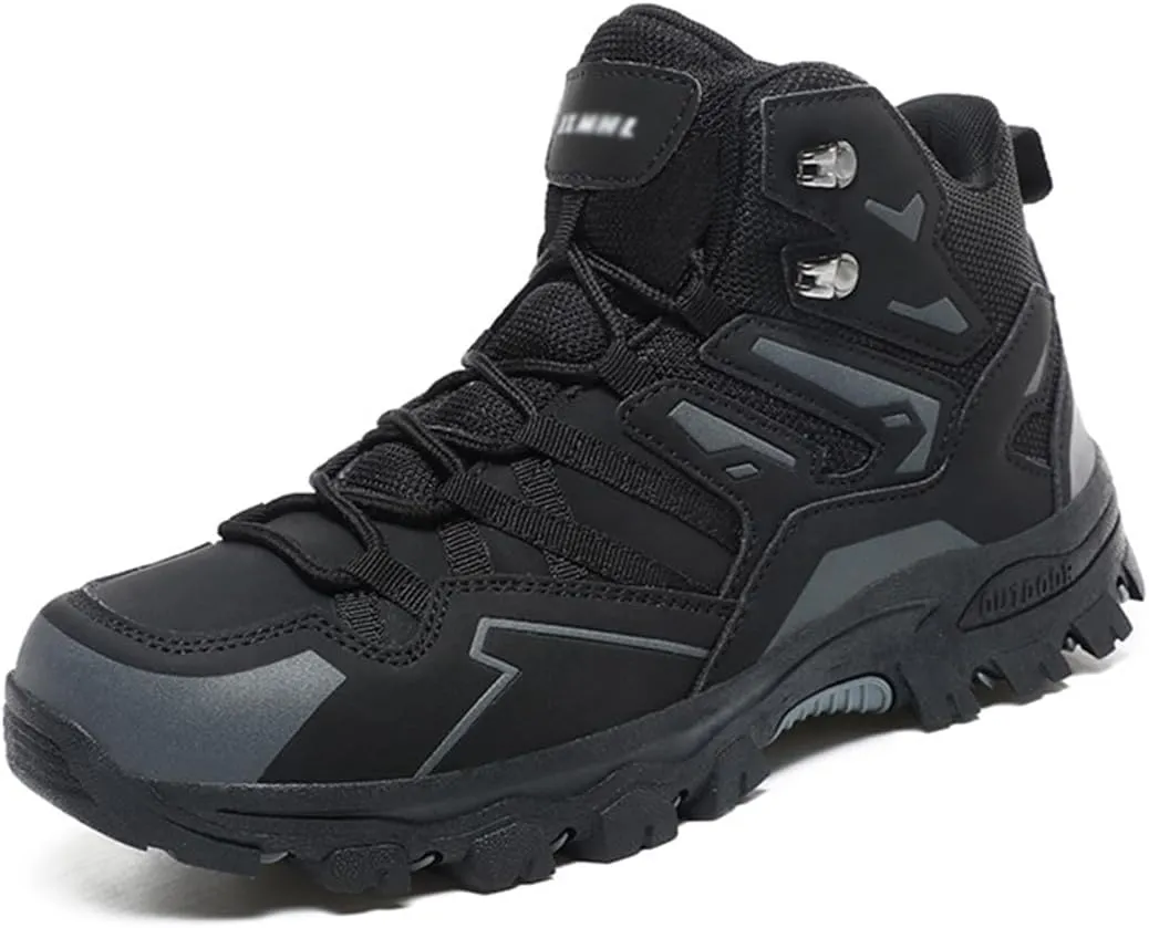 Men's Waterproof Hiking Boots High-Top Leather Non-Slip Outdoor Shoes for Mountain Trekking, Trail & Camping