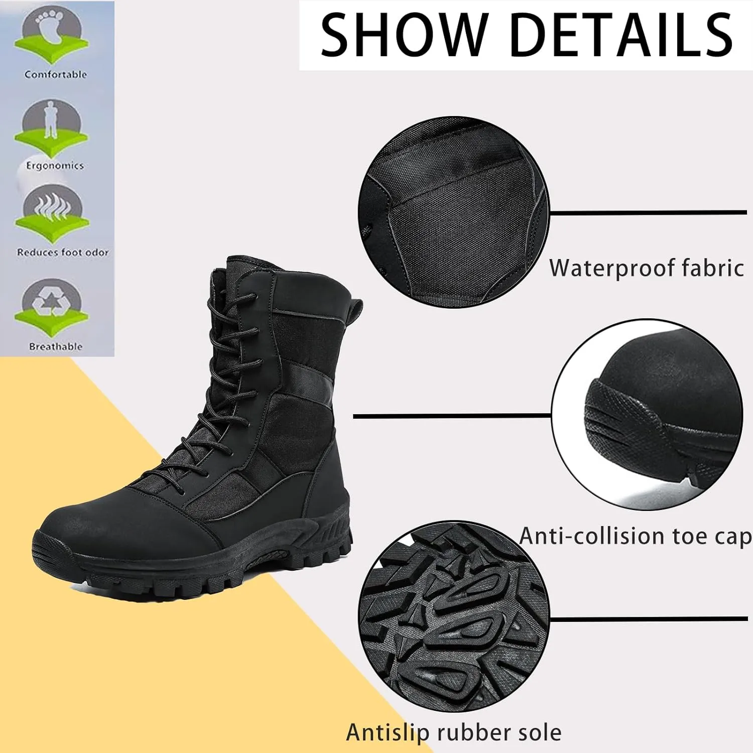Men's Waterproof Hiking Boots Platform Round toe Lace-up Non-slip Camping Trail High Combat Boots Outdoor Desert Boots