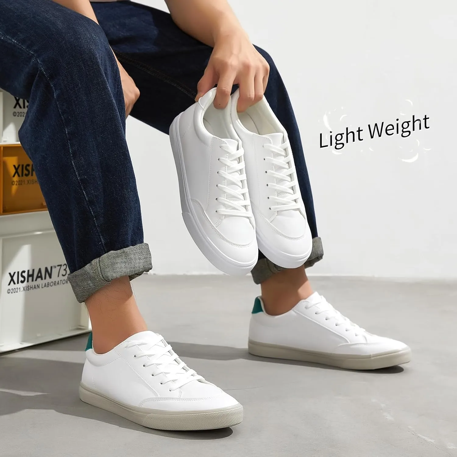 Mens White Sneakers Leather Simple Casual Shoes Fashion Sneakers for Men Classic Low Top Sneaker Breathable Tennis Shoes
