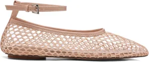 Mesh Ballet Flats for Women Metal Buckle Mary Jane Flats Comfortable Dressy Ballerina Fishnet Shoes with Ankle Bracelet