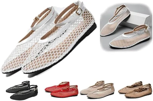Mesh Ballet Flats For Women Round Toe Flats Breathable Mesh Ballerina Flats Casual Mesh Shoes Womens Office Comfortable Fishnet Flats,Slip On Sandals