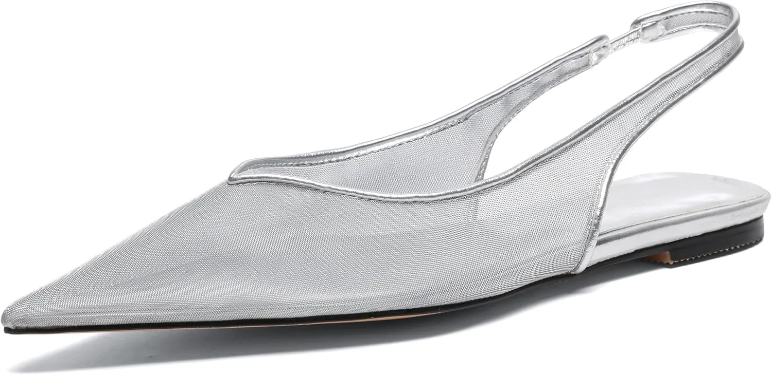 Mesh Flats for Women Pointed Toe Slingback Flats Slip On Casual Work Ballet Flats