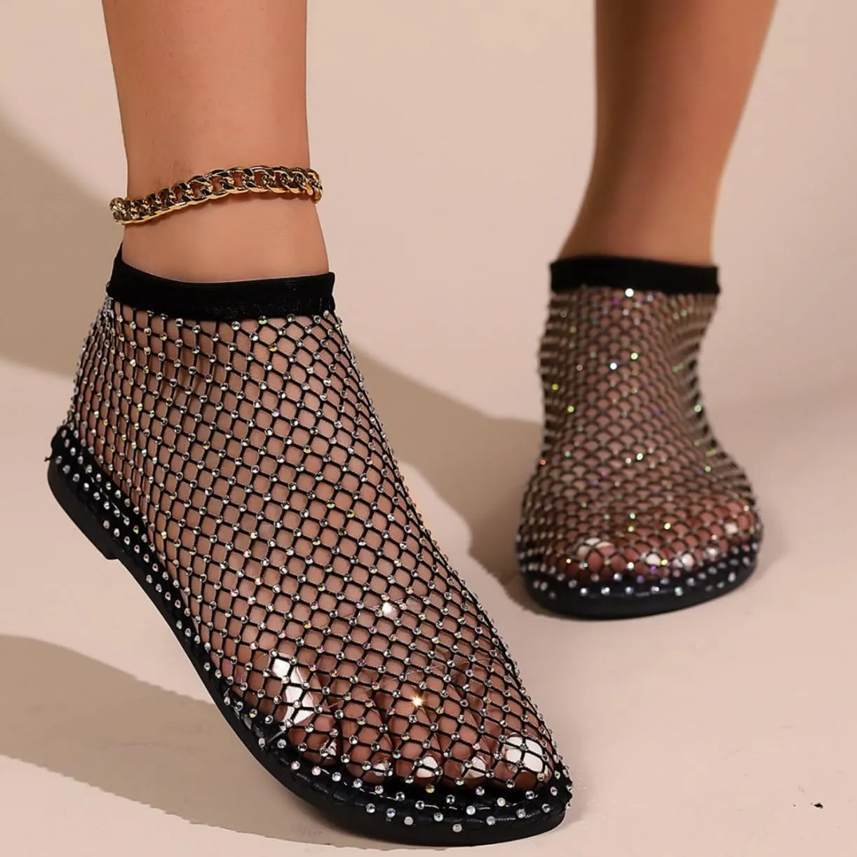 Mesh Flats for Women Ultra Comfortable Shiny Gem Mesh Flats Mesh Ballet Flats for Women