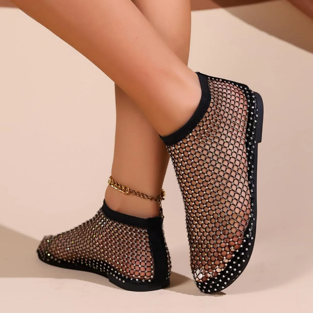 Mesh Flats for Women Ultra Comfortable Shiny Gem Mesh Flats Mesh Ballet Flats for Women
