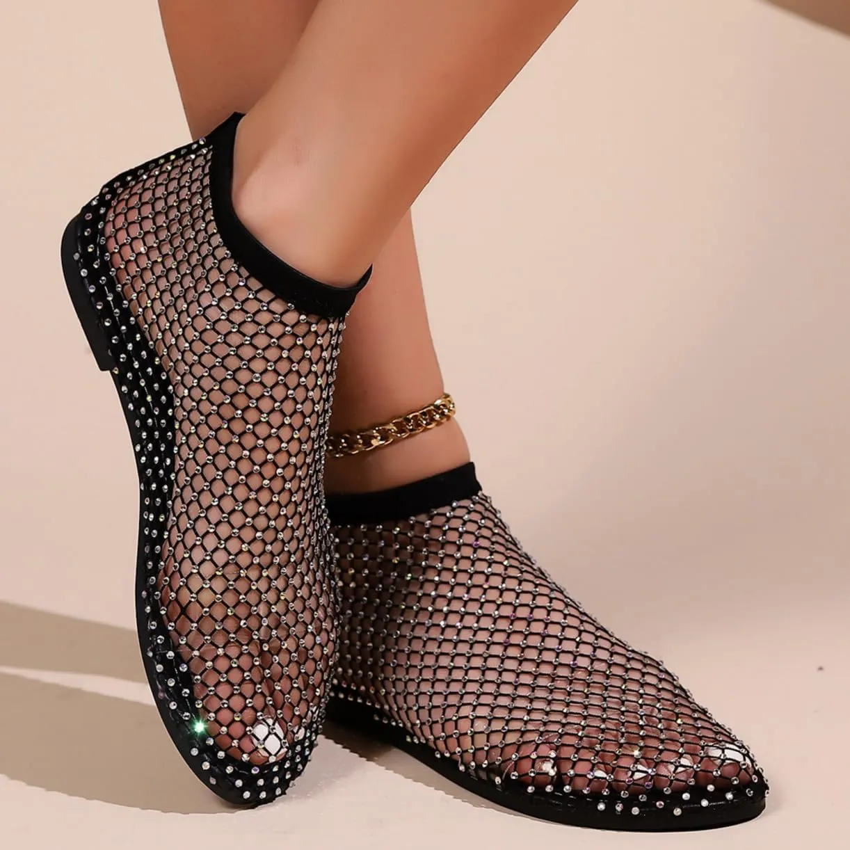 Mesh Flats for Women Ultra Comfortable Shiny Gem Mesh Flats Mesh Ballet Flats for Women