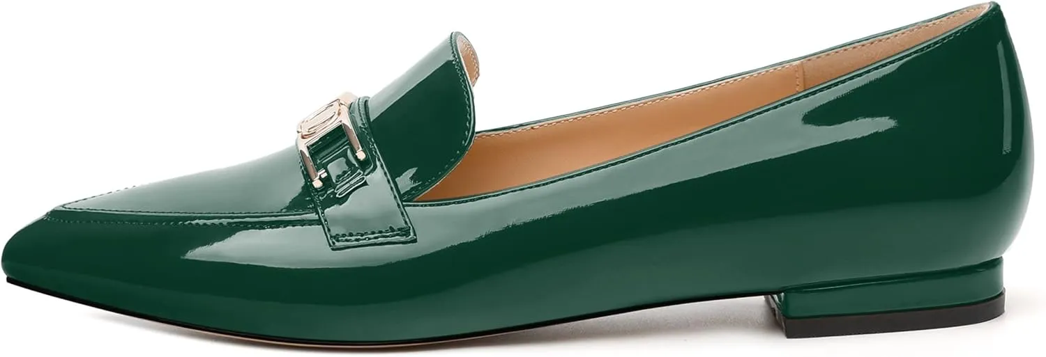 Metal Chain Loafers for Women Pointed Toe Slip on Flats Comfortable Fashion Work Shoes