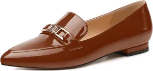 Metal Chain Loafers for Women Pointed Toe Slip on Flats Comfortable Fashion Work Shoes