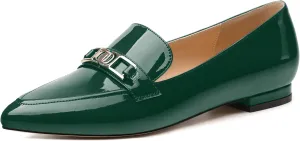 Metal Chain Loafers for Women Pointed Toe Slip on Flats Comfortable Fashion Work Shoes