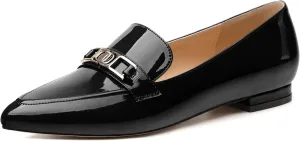 Metal Chain Loafers for Women Pointed Toe Slip on Flats Comfortable Fashion Work Shoes