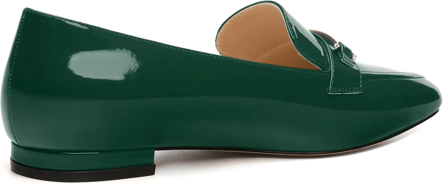 Metal Chain Loafers for Women Pointed Toe Slip on Flats Comfortable Fashion Work Shoes