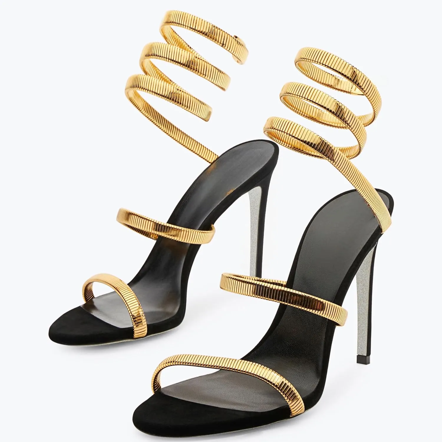 Metallic Luster Strappy Spiraling Around Ankle High Heeled Sandals for Women,Women’s Open Round Toe Sexy Stiletto High Heels Lace Up Party Evening Wedding Prom Dress Summer Pumps Shoes