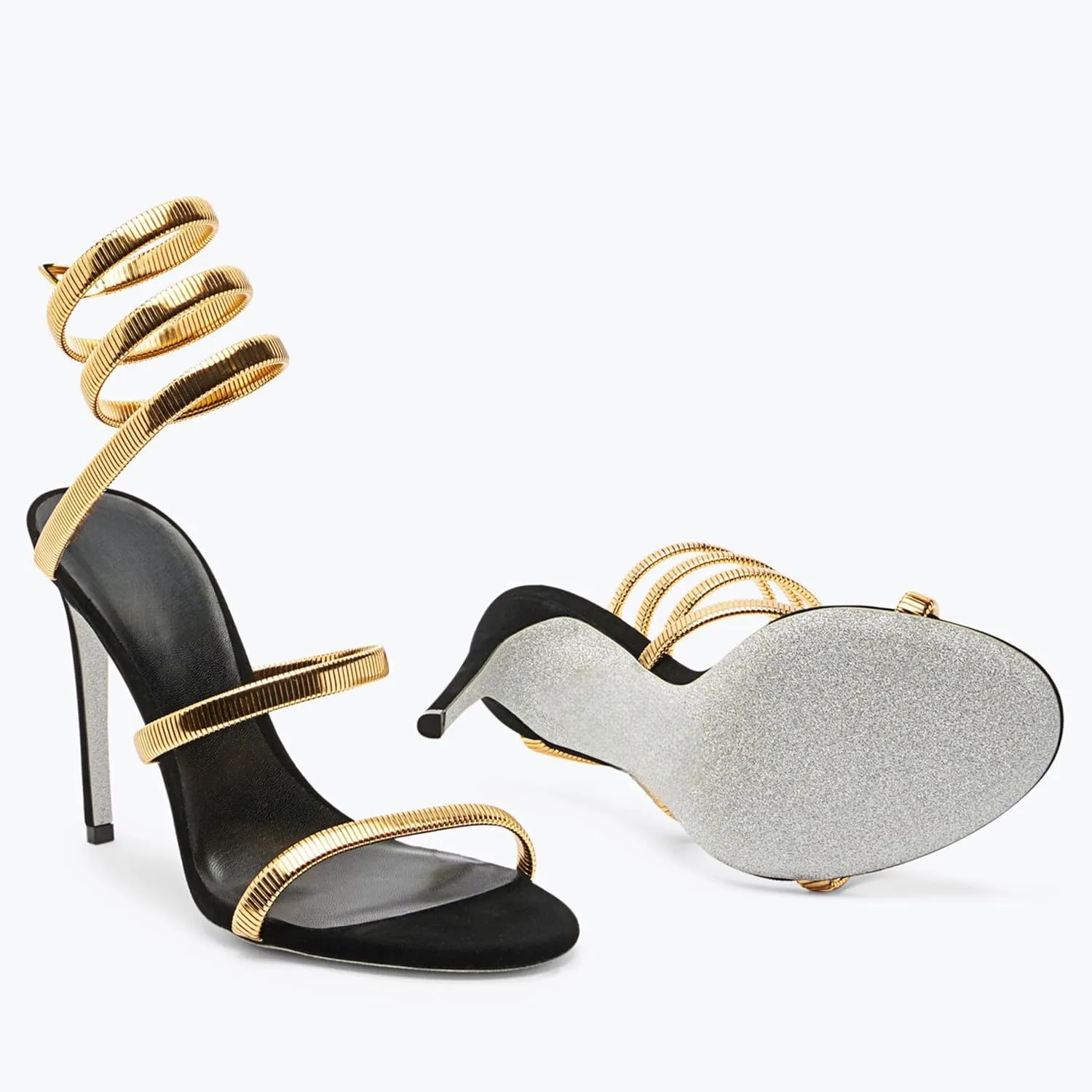 Metallic Luster Strappy Spiraling Around Ankle High Heeled Sandals for Women,Women’s Open Round Toe Sexy Stiletto High Heels Lace Up Party Evening Wedding Prom Dress Summer Pumps Shoes