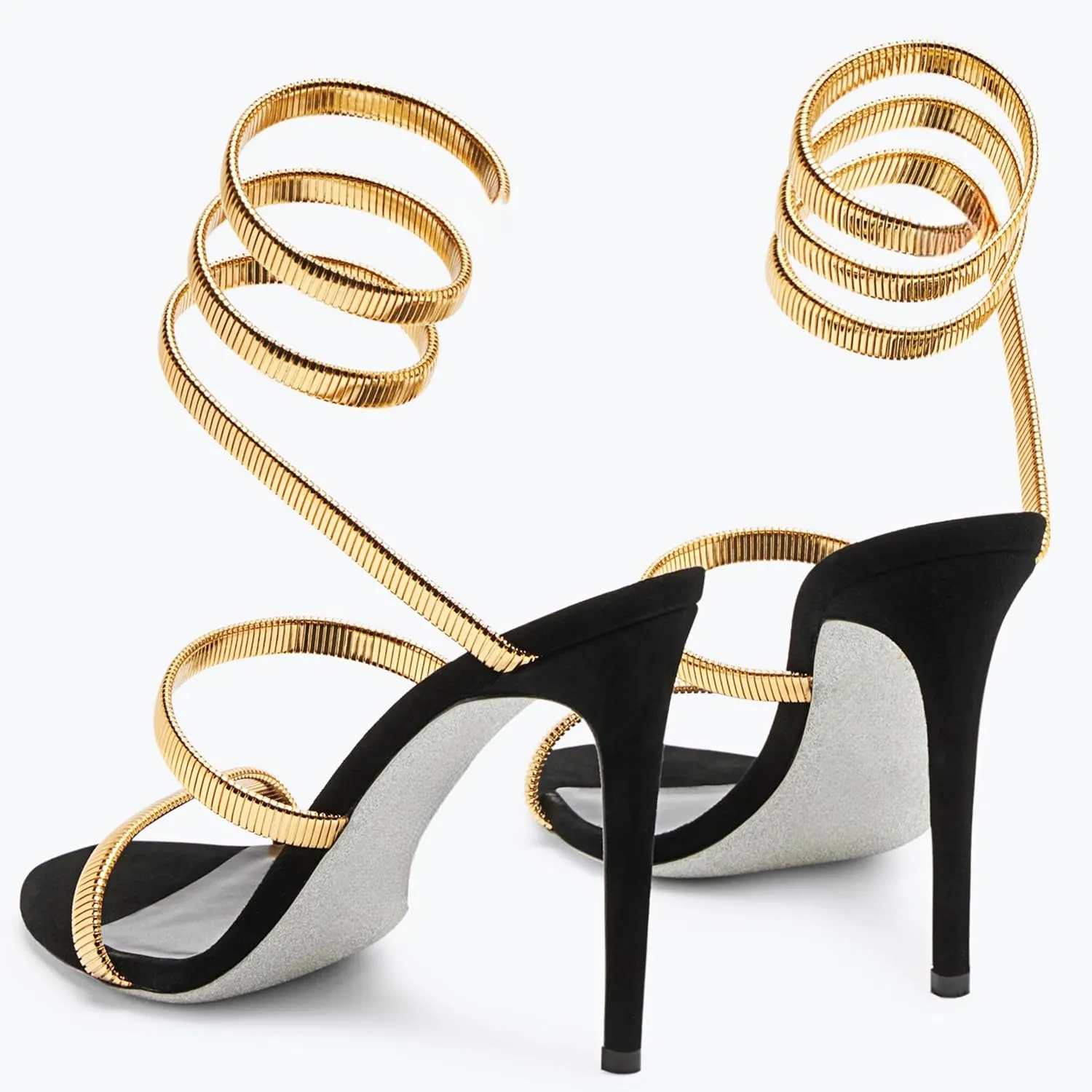 Metallic Luster Strappy Spiraling Around Ankle High Heeled Sandals for Women,Women’s Open Round Toe Sexy Stiletto High Heels Lace Up Party Evening Wedding Prom Dress Summer Pumps Shoes