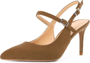 Mettesally Women's Slingback Pumps Stiletto High Heels Closed Pointed Toe Heel Ankle Strap Heeled Sandals Party Office Shoes 3 Inch