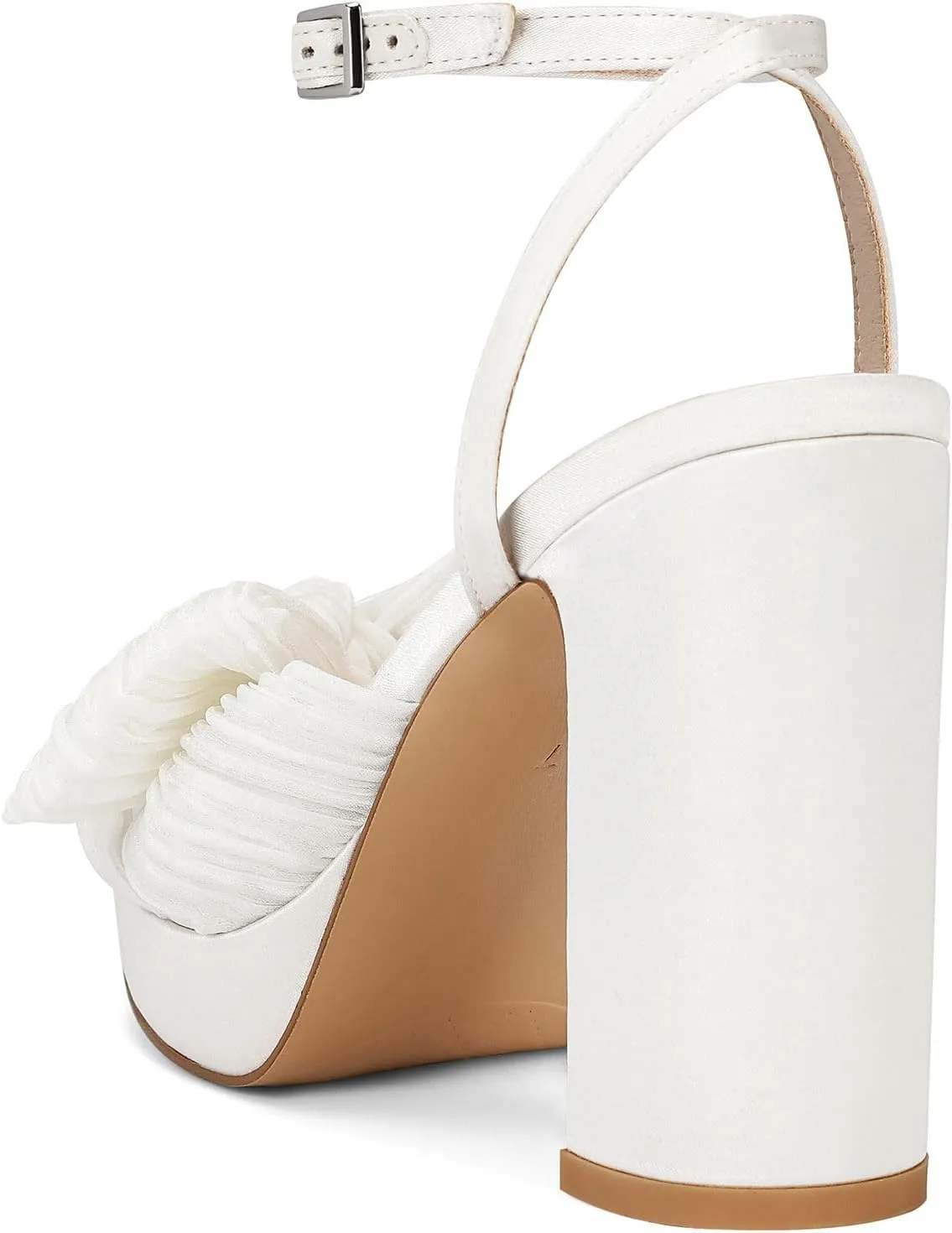 MICIFA Women's Bow Heeled Sandals Pleated Bowknot Platform High Heel Sandals Ankle Strap Chunky Dress Bridal Wedding Shoes