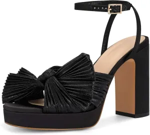 MICIFA Women's Bow Heeled Sandals Pleated Bowknot Platform High Heel Sandals Ankle Strap Chunky Dress Bridal Wedding Shoes