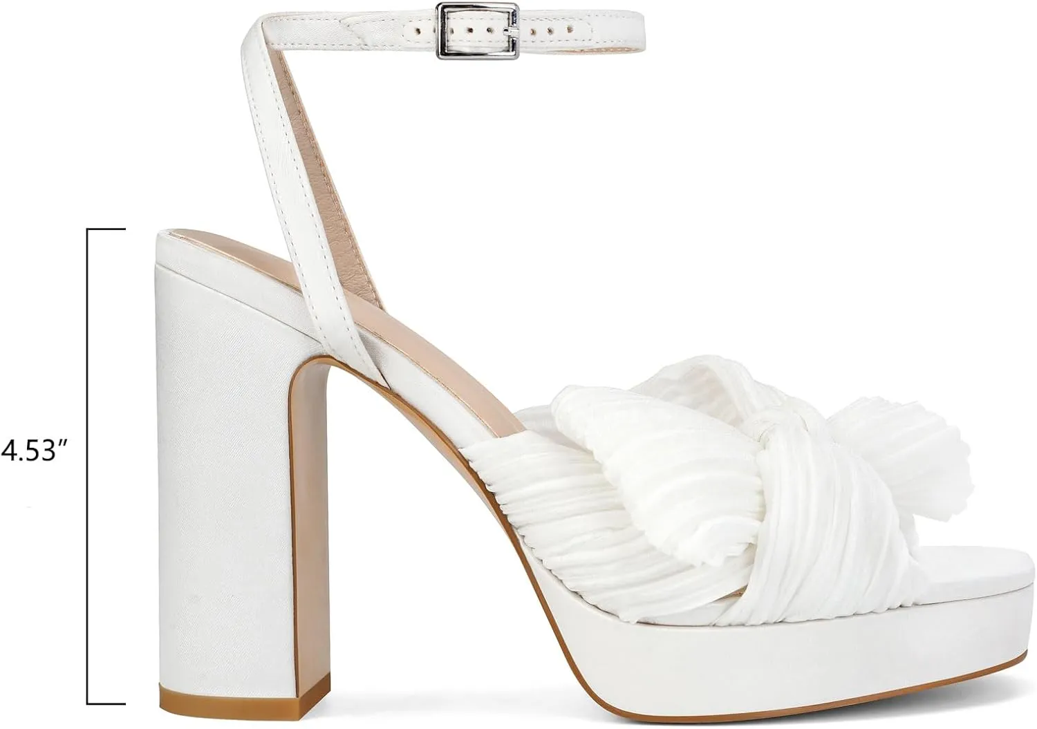 MICIFA Women's Bow Heeled Sandals Pleated Bowknot Platform High Heel Sandals Ankle Strap Chunky Dress Bridal Wedding Shoes